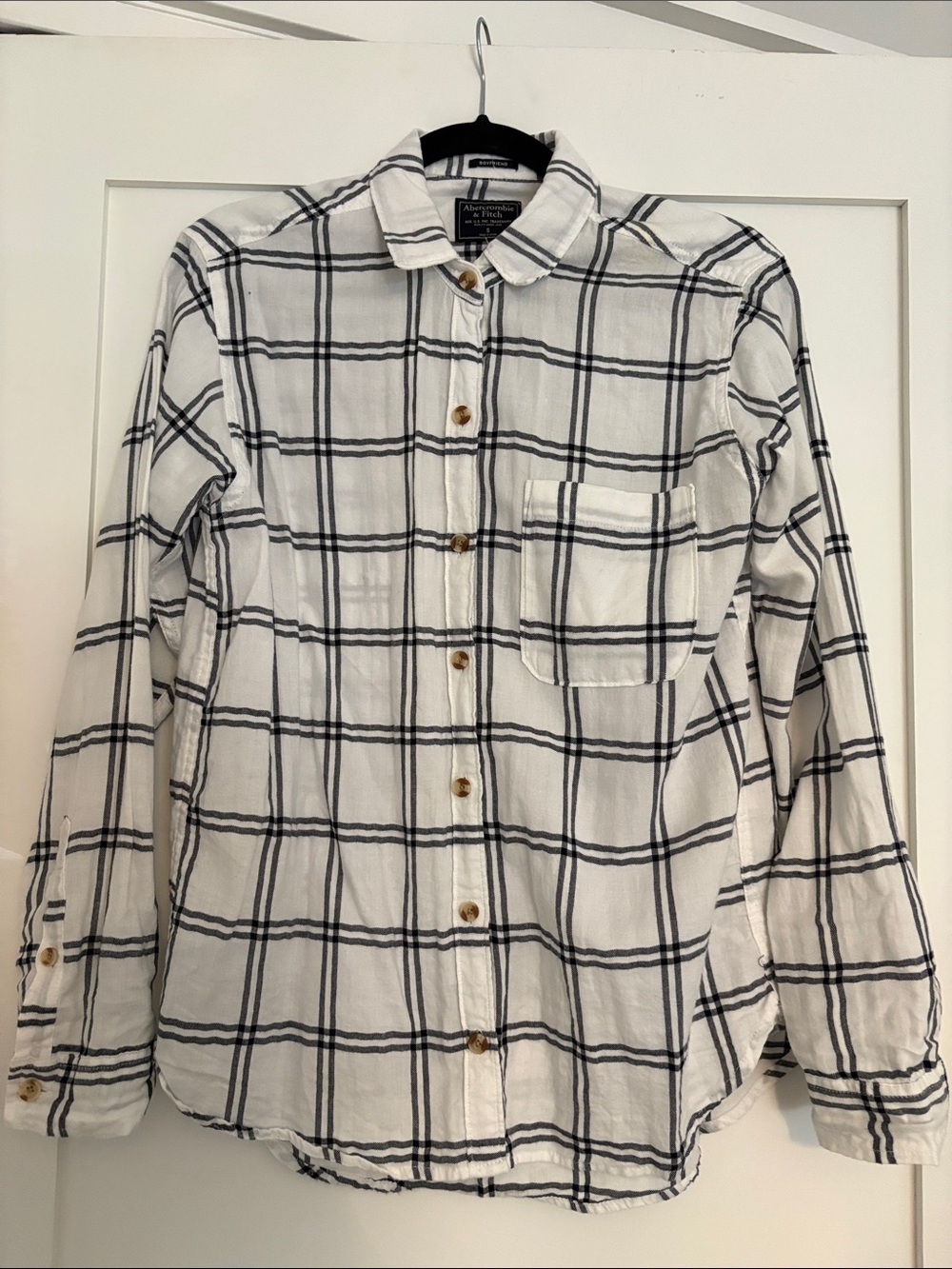 Abercrombie & Fitch White Shirt with Navy Windowpane Plaid